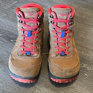 Xero Shoes Ridgeway Barefoot Women's Brown Hiking Boots with Red Laces